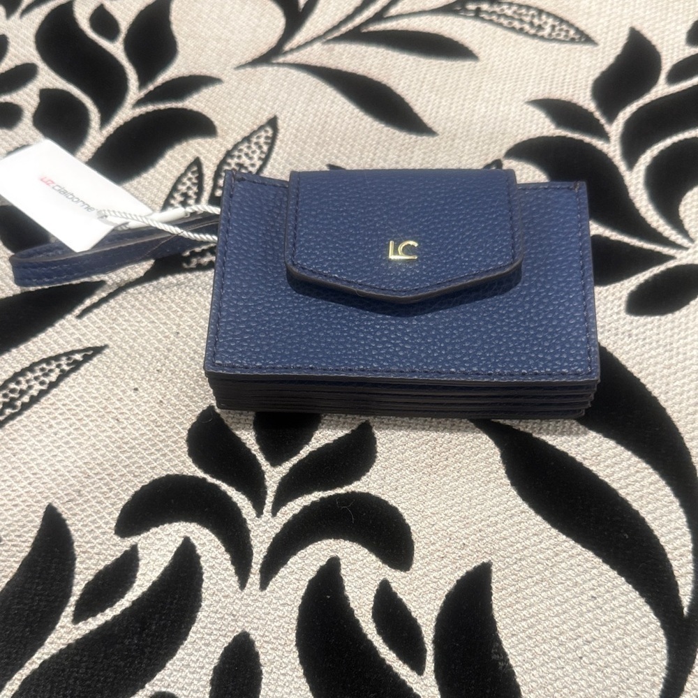 Liz Claiborne Navyy Blue Card Holder with Gold Initials